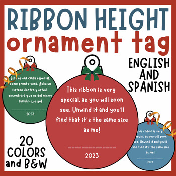 Preview of Ribbon String Height Ornament Gift Tag- ENGLISH AND SPANISH - Christmas Craft