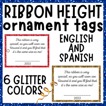 Preview of Ribbon String Height Ornament Glitter Gift Tag-ENGLISH & SPANISH-Christmas Craft