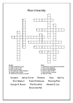 Rice University Crossword Puzzle and Word Search Bell Ringer