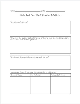 Preview of Rich Dad Poor Dad Chapter Activity Sheets