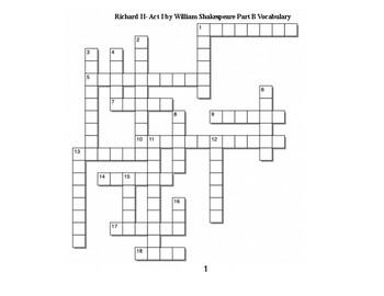 Richard II Act I﻿ by William Shakespeare Vocabulary Part B Crossword