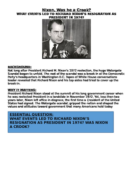 Preview of Richard Nixon: Was he a Crook? Readings, Activities, & more -Nixon's Rise /Fall