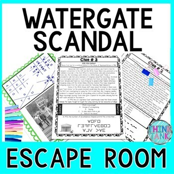 Preview of Richard Nixon Watergate Scandal ESCAPE ROOM Activity - Reading Comprehension
