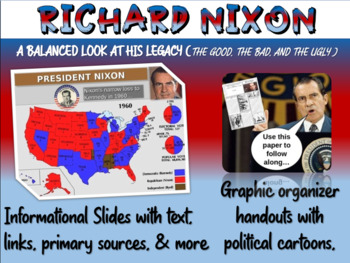 Preview of Richard Nixon: cartoons, watergate, foreign/domestic legacy PPT & handout