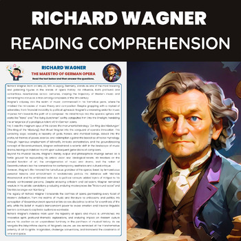 Preview of Richard Wagner Reading Comprehension Worksheet | Romantic Music Composer