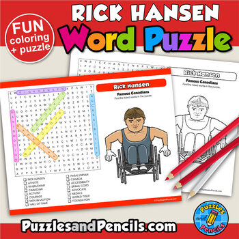 Preview of Rick Hansen Word Search Puzzle and Coloring Activity | Famous Canadians