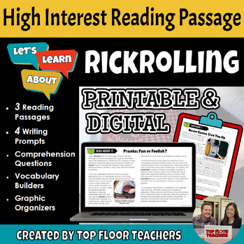 Rickrolling Reading Passages Comprehension Activities by Top Floor