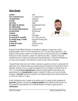 Preview of Ricky Martin Biografía: Spanish Biography on Puerto Rican Singer **FREEBIE**