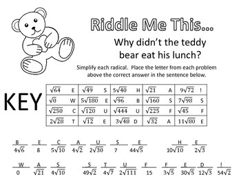Riddle Me This... Simplifying Radicals Easy by Volunteacher | TpT
