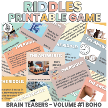 Preview of Riddles | Brain Teasers | Answers and Hints | Printable Game BOHO Vol. 1