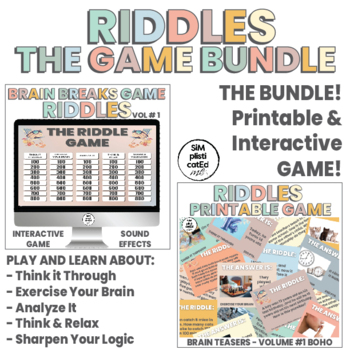 Preview of Riddles | Brain Teasers | Brain Breaks | Answers and Hints | Game BOHO BUNDLE 1