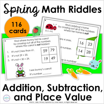 Preview of Spring Math Enrichment - Addition, Subtraction, & Place Value Riddle Activities