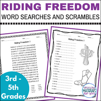 Preview of Riding Freedom Novel Study Word Searches and Scrambles for Independent Work 