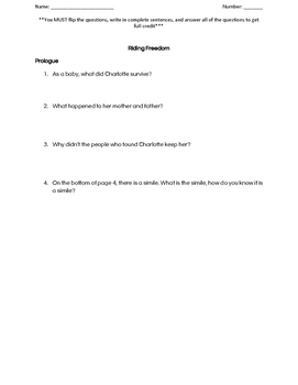 Preview of Riding Freedom comprehension questions