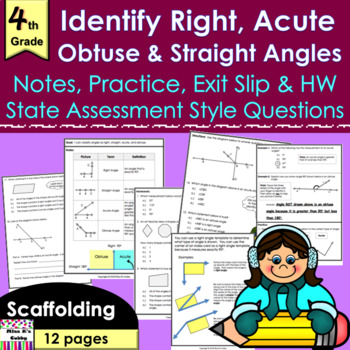 Preview of Right, Acute, Obtuse Angles: notes, CCLS practice, exit slip, HW, review