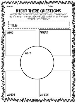 Right There Questions Handout - FREE by Character in the Classroom