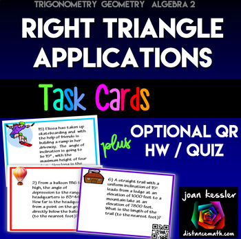 Preview of Trig Right Triangle Applications with Task Cards QR  HW