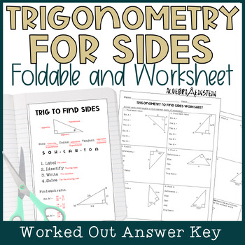 Preview of Right Triangle Trig Finding Missing Sides Foldable Notes & Worksheet