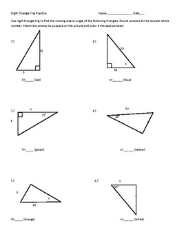 Right Triangle Trig Color by number by Chris Smith | TPT