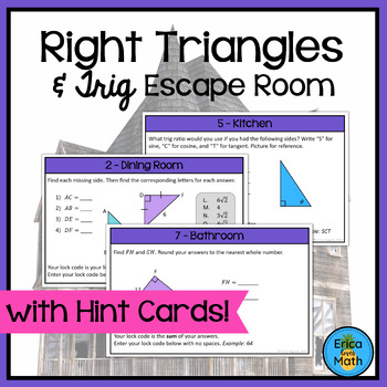 Right Triangle Trig Digital Escape Room Activity with Hint Cards