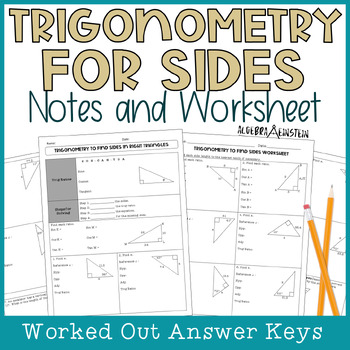 Preview of Right Triangle Trig Finding Missing Sides Notes & Worksheet (Sin, Cos, Tan)