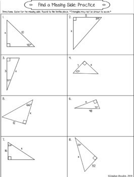 Right Triangle Trig. Finding a Missing Side Guides Notes/Worksheets