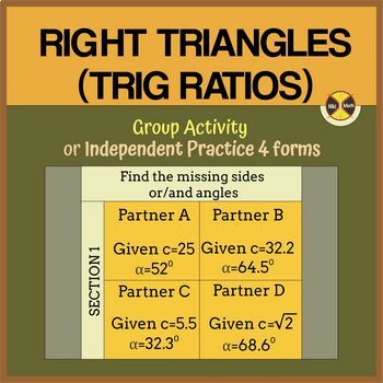 Preview of Right Triangles (Trig Ratios)-Group Activity/Practice Forms A,B,C&D -Distance L
