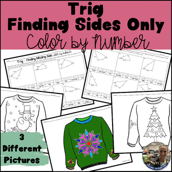 Preview of Right Triangle Trig - Sides Only Ugly Christmas Sweater Color by Number Activity