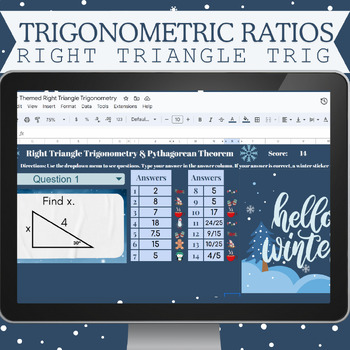 Preview of Right Triangle Trigonometry Digital Task Cards |Self-Checking | Winter Themed