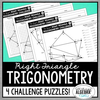 Preview of Right Triangle Trigonometry (Finding Sides and Angles) | Challenge Puzzles