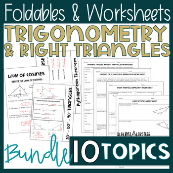 Preview of Right Triangle Trigonometry Notes Foldables and Worksheet BUNDLE