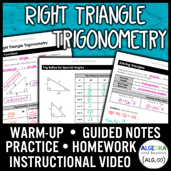 Preview of Right Triangle Trigonometry Lesson | Algebra 2 | Video | Notes | Homework