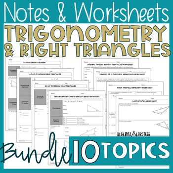 Preview of Right Triangle Trigonometry Unit Notes and Worksheets for Geometry Bundle