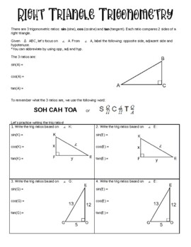 Preview of Right Triangle Trigonometry Notes: Solving For Missing Side Lengths