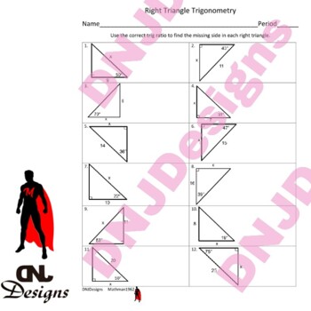 Preview of Right Triangle Trigonometry Printable/Handout/Homework