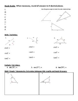 Preview of Right Triangle Trigonometry Study Guide (Student pdf Only)