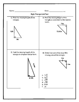 Preview of Right Triangle Trigonometry Unit Test