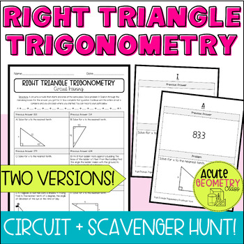 Preview of Right Triangle Trigonometry Worksheet - Circuit and Scavenger Hunt Activity