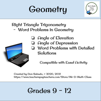 Preview of Right Triangle Trigonometry word problems (Geometry); Compatible w/Easel