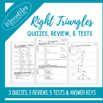 Preview of Right Triangles 30-60-90 & 45-45-90 - 3 quizzes, 3 reviews & 5 tests