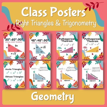 Preview of Right Triangles Classroom Posters (Bright Colors)