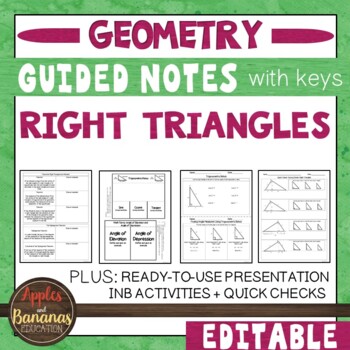 Preview of Right Triangles -  Guided Notes, Presentation, and INB Activities