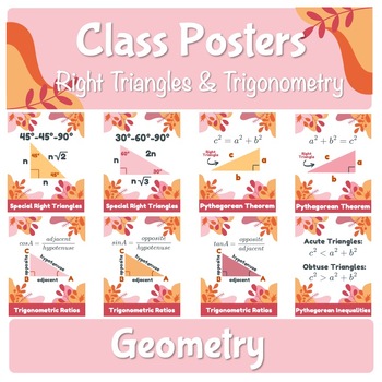 Preview of Right Triangles & Trigonometry Posters (Pink & Orange)