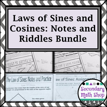 Preview of Right Triangles Unit - Laws of Cosines & Sines Notes, Practice & Riddle Bundle