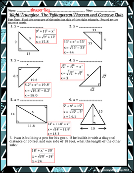 Right Triangles: The Pythagorean Theorem and Converse Quiz | TpT