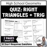 Right Triangles and Trig - Geometry Quiz