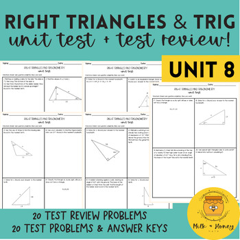 Preview of Right Triangles & Trig |Trigonometry Test | Unit 8 Test Review & Test | Geometry