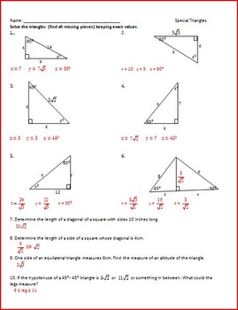 Preview of Right Triangles With and Without Trig (WS)