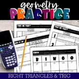 Right Triangles and Trig Practice Geometry Choice Board Wo