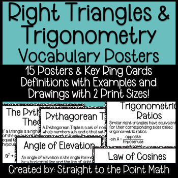 Preview of Right Triangles and Trigonometry | Word Wall | Vocabulary | Poster & Index Size